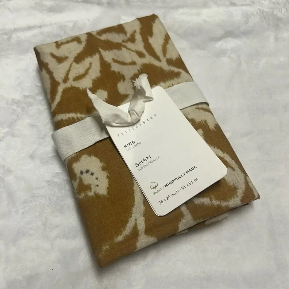 Pottery Barn King Sham Pillow Cover Zama Print Mustard Yellow Cream NWT